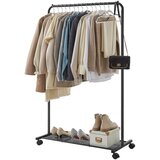 Songmics Stojalo za oblačila na kolesih, kovinsko stojalo za oblačila z enim vodilom s polico za shranjevanje, zgornja vodila podpira do 40 kg, črna HSR25BK, (21671054) | Shoptok.si