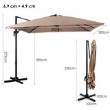 Vrt Terasni senčnik s 3 nastavitvami nagiba, dim. 300 x 300 x 273 cm, kavno rjav | Shoptok.si