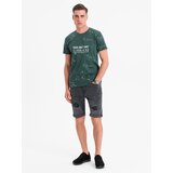 Ombre Men's short denim shorts with rubbing and rolled up leg - gray | Shoptok.si