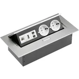 Vgradna vtičnica 2 X ŠUKO in 2 X USB, AUDIO, RJ45 siva, (21227074)