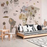  Foto tapeta - Pastel Map - Animals and Continents for Children\'s Room 500x350 Premium | shoptok.hr