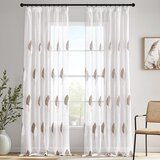 NIKCORP Zavesa z vezenim vzorcem listov komplet 2 ks Elegantni bielo rjavi polprozorna 140x260 cm, 100 % poliester, riasniaca páska, (5000248129) | Shoptok.si