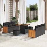 vidaXL 9-delni set vrtnih sofa z blazinami Črna Poli ratan akacija | Shoptok.si