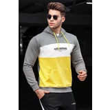 Madmext Men's Gray Color Block Hooded Sweatshirt 4699