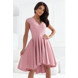 Numoco 300-7 PATRICIA dress with longer back with lace neckline - powder pink | Shoptok.si