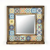 Wallity Stensko ogledalo s polico in leseno-kamnitim okvirjem 32,5x33 cm - Wallity