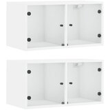 Furnova Stenska omarica s steklenimi vrati 2 kosa bela 68,5x37x35 cm, (21950110) | Shoptok.si