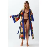 Trendyol Abstract Pattern Belted Maxi Woven Kimono & Kaftan
