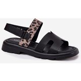VINCEZA Leather Ladies Sandals On Flat Heel Panther | Shoptok.si