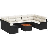 vidaXL 10-delni set vrtnih zof z blazinami Črna Poli Ratan Akacija, 2-sedežna vrtna sofa s shrambo in blazinami Črna Poli Ratan Cene