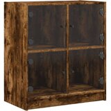 vidaXL Stranska omarica s steklenimi vrati dimljen hrast 68x37x75,5 cm | Shoptok.si
