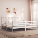 vidaXL Posteljni okvir z vzglavjem bel 200x200 cm trden les Cene
