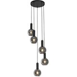QAZQA Art Deco viseča svetilka črna z dimnim steklom okrogla 5-light - Josje Cene