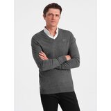 Ombre Men's sweater with a "v-neck" neckline with a shirt collar - graphite | shoptok.hr