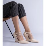 Gemre Beige patent wedge pumps with buckles Vizario | Shoptok.si