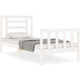 The Living Store Posteljni okvir z vzglavjem bel 90x200 cm trden les - Posteljni Okvir, (21525495) | Shoptok.si