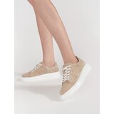GOODIN Beige leather sneakers with a thick sole Cene