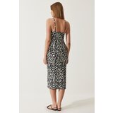 Women's Black Floral Slit Knitted Dress | Shoptok.si