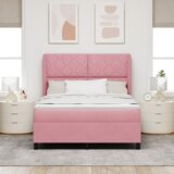  Box Spring Postelja z Blazino Roza 140x190 cm Žamet, (22053016) | Shoptok.si