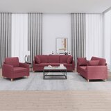  3-dijelni set sofa s jastucima crvena boja vina od tkanine Slike