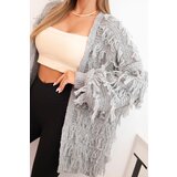 Kesi Włoski Women's cardigan with fringes and a loose fit gray | Shoptok.si