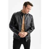 Defacto Slim Fit Standing Collar Faux Leather Coat Cene