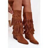 Boto Insulated Cowboy Boots Women's With Fringes Camel Brivina Cene