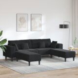 vidaXL Baršunasta sofa s jastukom s jastukom 3 pcs Crna 208 cm Baršun | shoptok.hr