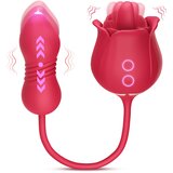 SuperLove 3in1 Rose Licking Tongue & Thrusting Double Ended Vibrating Egg Red Cene