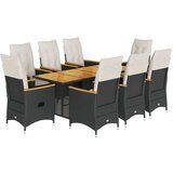 vidaXL 9-dijelni vrtni blagovaonski set s jastucima crni od poliratana | shoptok.hr