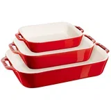 3-Piece Rectangular Ceramic Bakeware Set, Cherry Red