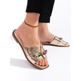 Shelvt Women's gold flip-flops with pebbles Cijene