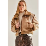 Bianco Lucci Women's Collar Belted Laminated Jacket