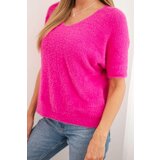 Kesi Włoski Women's sweater made of soft fluff with a V-neck and short sleeves purple | Shoptok.si