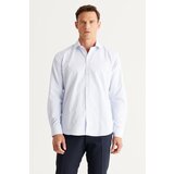 ALTINYILDIZ CLASSICS Men's White-Blue Comfort Fit Loose-fitting Classic Collar Checkered Cotton Shirt. Cene