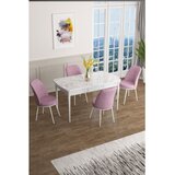 Hanah home trpezarijski set Han, sto na razvlačenje i 4 stolice, ploča u dekoru belog mermera, roze tkanina Jerry | Eponuda.com