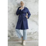 InStyle Minka Belted Scuba Suede Trench - Navy Blue