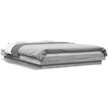  Okvir za krevet s LED svjetlima boja hrasta 135 x 190 cm drveni Siva | shoptok.hr