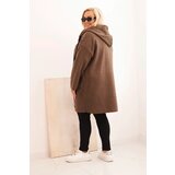 Kesi Włoski Plus Size women's coat made of faux shearling with a hood and pockets brown | Shoptok.si