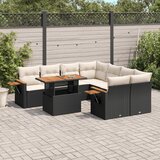 Maison Chic Seti vrtnega pohištva - Vrtna garnitura - Vrtni pohištvo set 9-delna z blazinami črn poli ratan, (21804527) | Shoptok.si