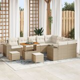 vidaXL 12-delni vrtni sofa set z blazinami bež poli ratan akacijeva, 3-delni vrtni jedilni set z blazinami bež poli ratan akacijeva | Shoptok.si