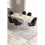 Hanah home trpezarijski set Roz, sto na razvlačenje i 6 stolica, krem ploča, bele noge, crna tkanina Babyface | Eponuda.com