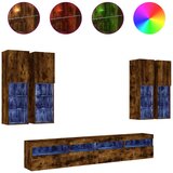  7-dijelni set zidnih TV ormarića LED boja dimljenog hrasta | Eponuda.com