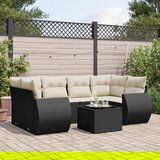 Maison Chic Seti vrtnega pohištva - Vrtna garnitura - Vrtni pohištvo set 7-delna z blazinami črn poli ratan, (21803707) | Shoptok.si
