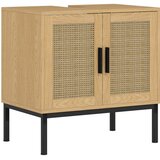 Nesta Omarica pod umivalnikom z vratci, ratan videz, zaščita pred prevračanjem, hrast, 60 x 39 x 60 cm, za kopalnico, (5000493144) | Shoptok.si