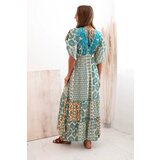 Kesi Włoski Women's viscose dress with short sleeves turquoise | shoptok.hr
