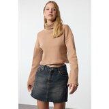 Trendyol Mink Fitted High Collar Crop Stretchy Knitted Blouse | shoptok.hr
