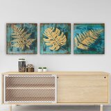 Wallity Slike plave dezen zlatni list, set sa 3 slike, 90x30 cm | Eponuda.com