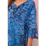 Kesi Włoski Women's cotton blouse with rolled sleeves and paisley pattern blue | shoptok.hr