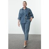 Trendyol curve light blue stoned plus size denim shirt